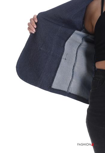 Blazer in Cotone con colletto denim maniche lunghe con bottoni - ph 6