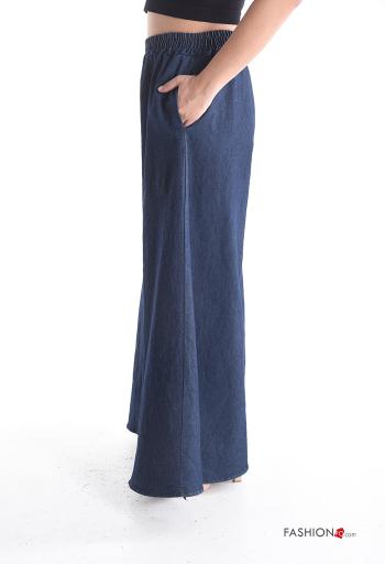 Calças em Algodão denim boca de sino longo com bolsos com elástico - ph 3