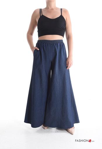 Calças em Algodão denim boca de sino longo com bolsos com elástico - ph 5