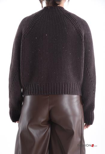 Gerippte u-boot ausschnitt lange ärmel Strickpullover mit Pailletten - ph 2