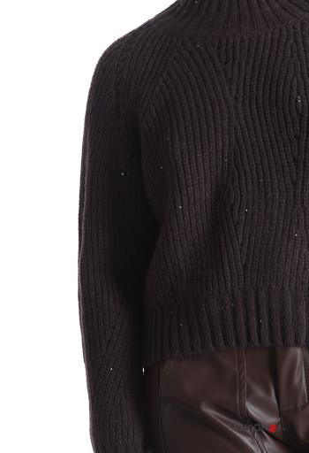 Gerippte u-boot ausschnitt lange ärmel Strickpullover mit Pailletten - ph 4