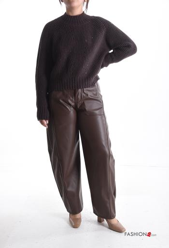 Gerippte u-boot ausschnitt lange ärmel Strickpullover mit Pailletten - ph 5