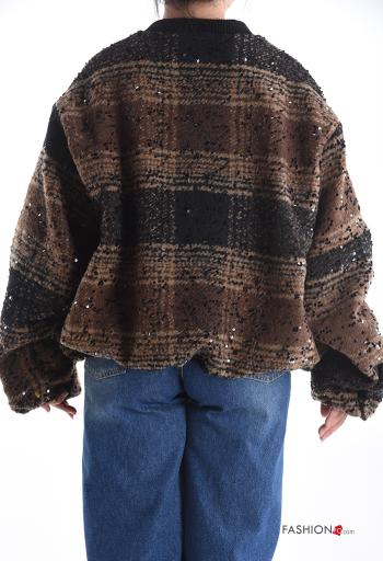 Tartan-Muster Bomberjacke aus Wollmischung mit Pailletten mit Reißverschluss mit Taschen - ph 2