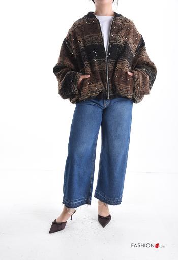 Tartan-Muster Bomberjacke aus Wollmischung mit Pailletten mit Reißverschluss mit Taschen - ph 5