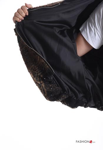 Tartan-Muster Bomberjacke aus Wollmischung mit Pailletten mit Reißverschluss mit Taschen - ph 6