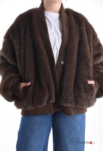 Kunstfell Jacke mit Taschen mit Futter