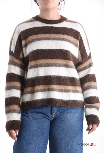 Streifenmuster Strickpullover aus Wollmischung