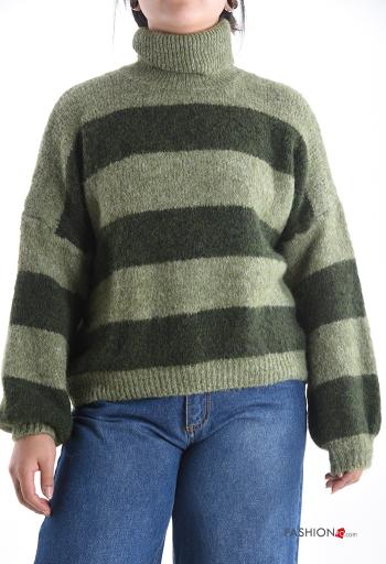 Streifenmuster Rollkragenpullover aus Wollmischung