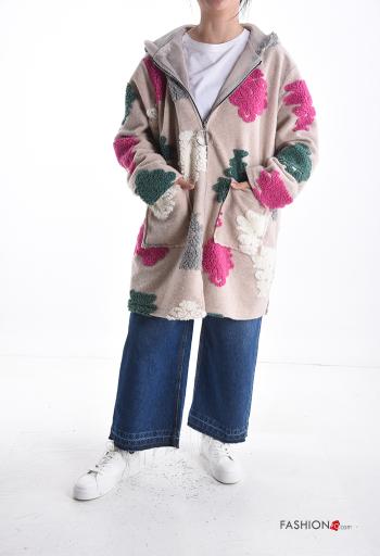 Cappotto in Misto Lana Fantasia colorata senza fodera con tasche con zip con cappuccio - ph 1