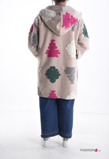 Cappotto in Misto Lana Fantasia colorata senza fodera con tasche con zip con cappuccio - ph 2
