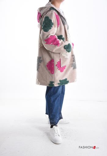 Cappotto in Misto Lana Fantasia colorata senza fodera con tasche con zip con cappuccio - ph 3