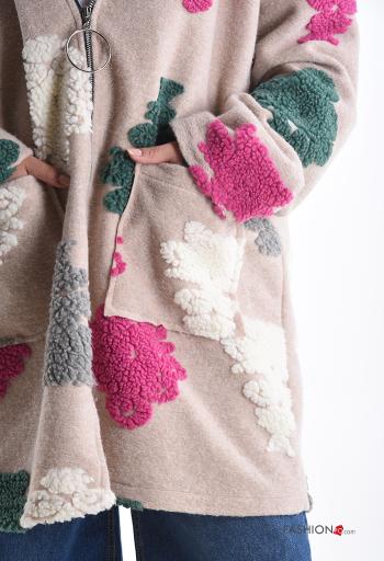 Cappotto in Misto Lana Fantasia colorata senza fodera con tasche con zip con cappuccio - ph 4