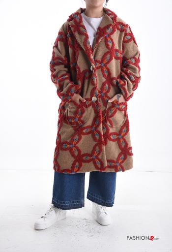 Abrigo de Mezcla de Cachemira extra grande Estampado abstracto con bolsillos con botones con forro - ph 1