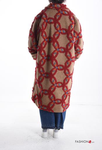 Abrigo de Mezcla de Cachemira extra grande Estampado abstracto con bolsillos con botones con forro - ph 2