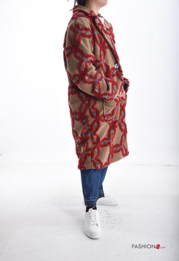 Abrigo de Mezcla de Cachemira extra grande Estampado abstracto con bolsillos con botones con forro - ph 3