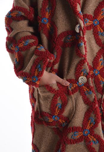 Abrigo de Mezcla de Cachemira extra grande Estampado abstracto con bolsillos con botones con forro - ph 4