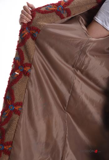 Abrigo de Mezcla de Cachemira extra grande Estampado abstracto con bolsillos con botones con forro - ph 5