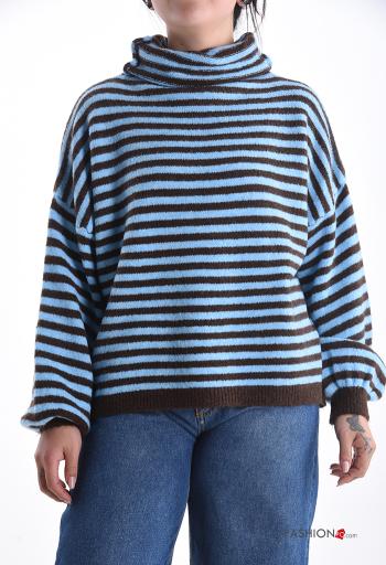 Streifenmuster lange ärmel Strickpullover aus Wollmischung Rollkragen-