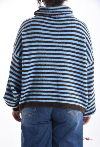 Streifenmuster lange ärmel Strickpullover aus Wollmischung Rollkragen- - ph 2