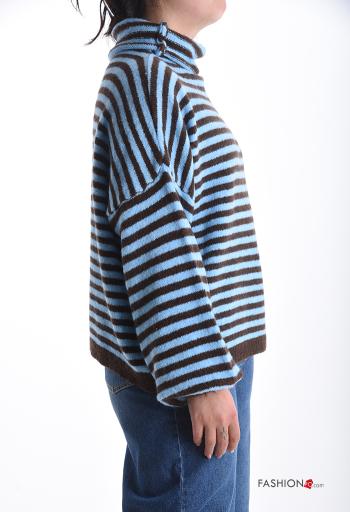 Streifenmuster lange ärmel Strickpullover aus Wollmischung Rollkragen- - ph 3