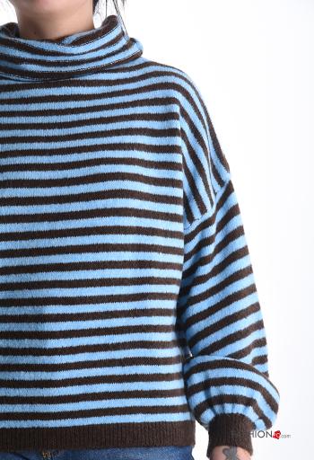 Streifenmuster lange ärmel Strickpullover aus Wollmischung Rollkragen- - ph 4