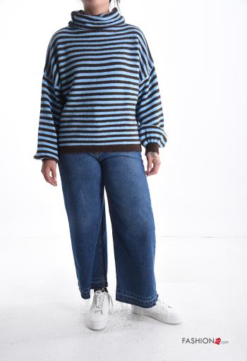 Streifenmuster lange ärmel Strickpullover aus Wollmischung Rollkragen- - ph 5