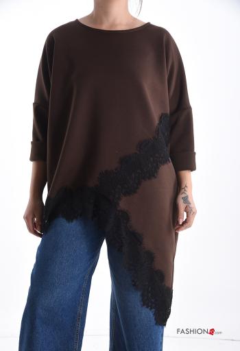 Felpa girocollo asimmetrico pizzo maniche lunghe - ph 1