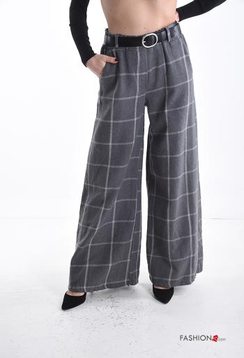 Tartan-Muster wide leg Hose mit Gürtel mit Taschen - ph 1
