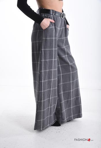 Tartan-Muster wide leg Hose mit Gürtel mit Taschen - ph 3