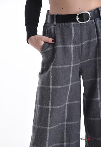 Tartan-Muster wide leg Hose mit Gürtel mit Taschen - ph 4