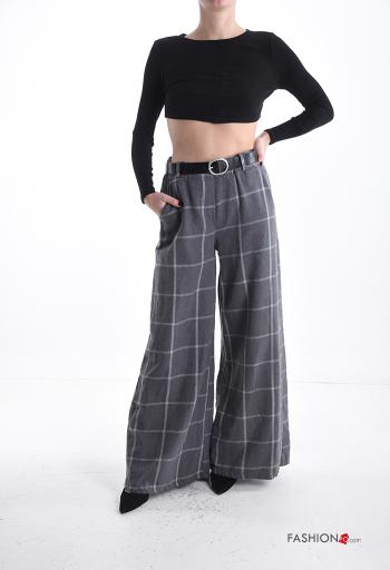 Tartan-Muster wide leg Hose mit Gürtel mit Taschen - ph 5