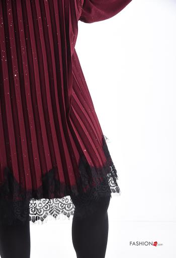 Vestido cuello redondo manga larga con plisado encaje por la rodilla con lentejuelas - ph 4