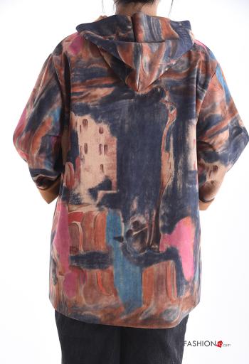 Giacca camoscio maniche lunghe Fantasia astratta senza fodera con tasche con zip con cappuccio - ph 2