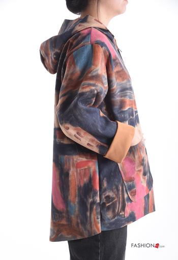 Giacca camoscio maniche lunghe Fantasia astratta senza fodera con tasche con zip con cappuccio - ph 3