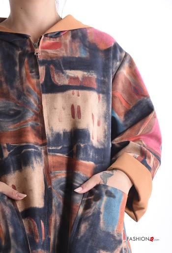 Giacca camoscio maniche lunghe Fantasia astratta senza fodera con tasche con zip con cappuccio - ph 4