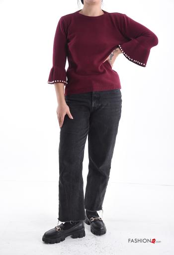 Pull col rond avec des perles manches à trois-quarts - ph 5