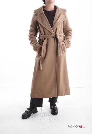 Cappotto maniche lunghe lungo con fodera con tasche con cintura con bottoni - ph 1