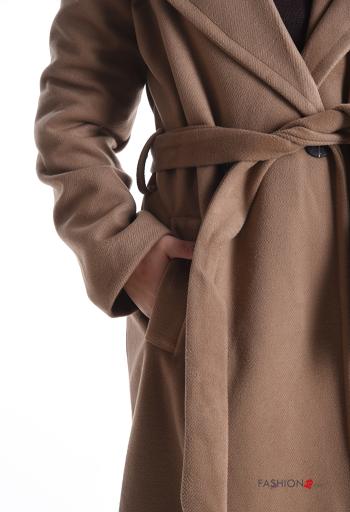 Cappotto maniche lunghe lungo con fodera con tasche con cintura con bottoni - ph 4