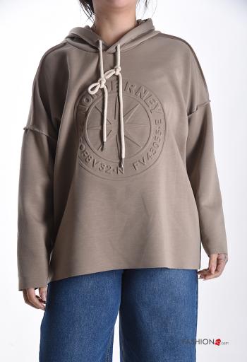Patterned long sleeve Sweatshirt with hood with drawstring - ph 1