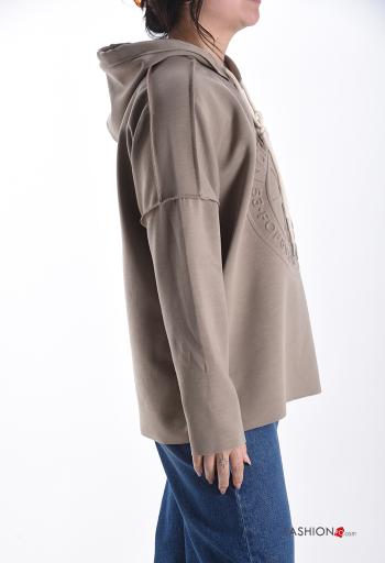 Patterned long sleeve Sweatshirt with hood with drawstring - ph 3