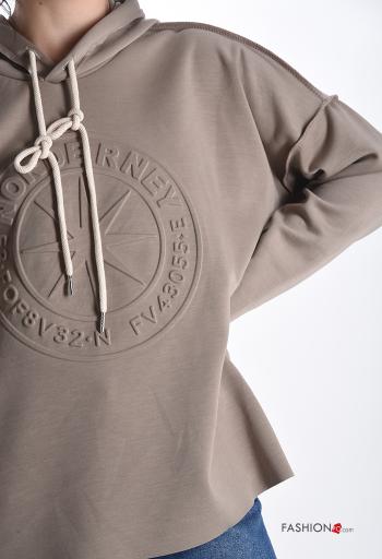 Patterned long sleeve Sweatshirt with hood with drawstring - ph 4