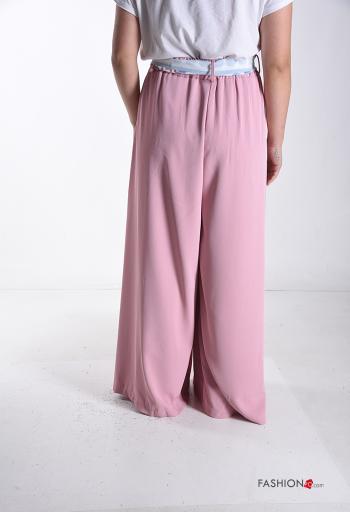 Calças boca de sino longo com bolsos com cinto de tecido com elástico - ph 2