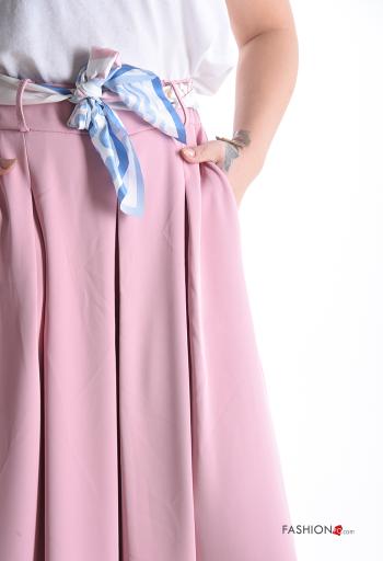 Calças boca de sino longo com bolsos com cinto de tecido com elástico - ph 4