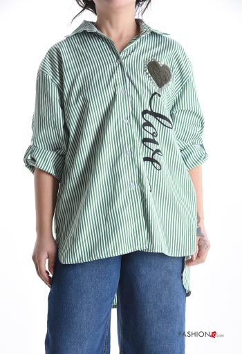 Striped with collar Cotton Shirt with buttons 3/4 sleeve - ph 1