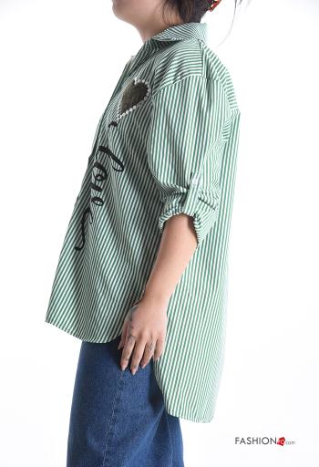 Striped with collar Cotton Shirt with buttons 3/4 sleeve - ph 3