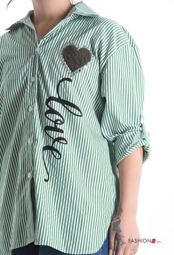 Striped with collar Cotton Shirt with buttons 3/4 sleeve - ph 4