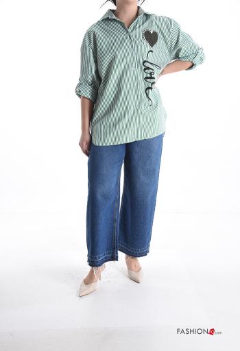 Striped with collar Cotton Shirt with buttons 3/4 sleeve - ph 5