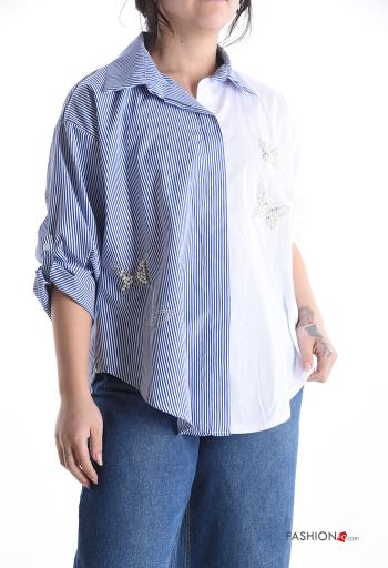 Striped with collar Cotton Shirt with buttons with pearls