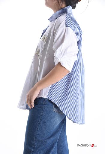 Camisa em Algodão com gola às riscas com botões com pérolas - ph 3