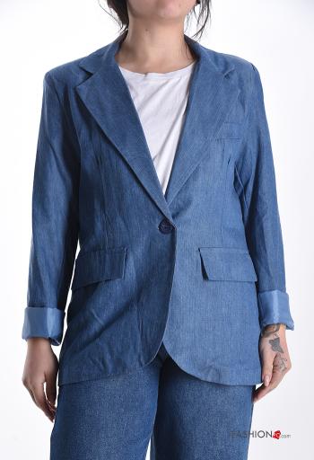 denim with collar Blazer with buttons with lining - ph 1